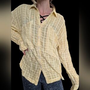 Free People Yellow Textured Top